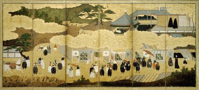 Ankomst av ett portugisiskt fartyg. Nanban-skärm, ca. 1600 av Unbekannt