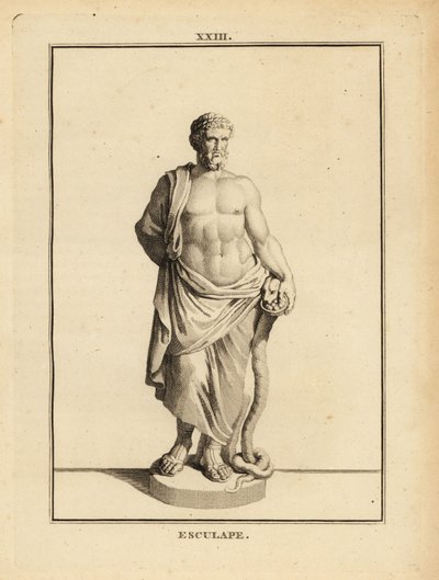 Asclepius, grekisk medicinens gud med ormflätad stav av Unbekannt