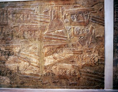Assyrisk relief som visar transport av timmer från Libanon med vatten, Khorsabad, c8th århundradet f.Kr. av Unbekannt