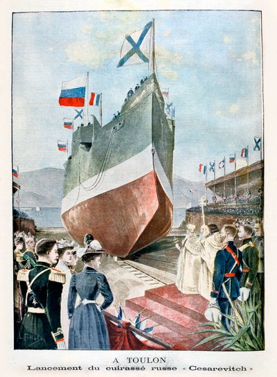 Vid Toulon, sjösättning av det ryska slagskeppet Cesarevitch, 1901 av Unbekannt