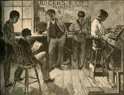 På jobbet i tryckeriet, 1881. av Unbekannt