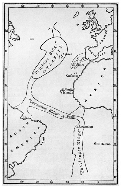 Atlantis: en karta som visar platsen för den mytomspunna kontinenten, c1882 1956 av Unbekannt