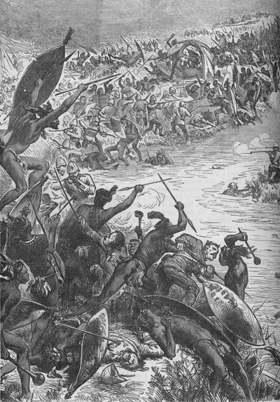 Zuluernas attack mot åttonde regementets eskort vid floden Intombe, 1879, c1880 av Unbekannt