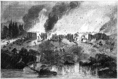 Attack på Pequot Fort, 1637 c1880 av Unbekannt