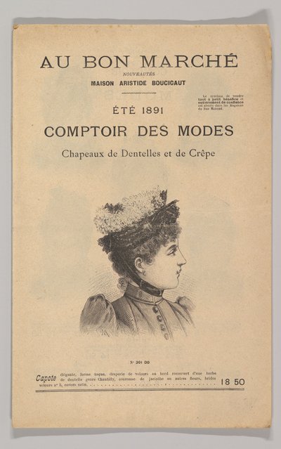 Au Bon Marché-Comptoir des Modes, spets- och crepehattar, sommaren 1891, 1891. av Unbekannt