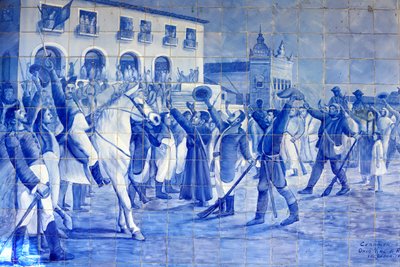 Azulejo-mosaik som visar Cachoeira-folk som hejar på prins Pedro, som ledde Brasilien till självständighet, Cachoeira, Brasilien av Unbekannt