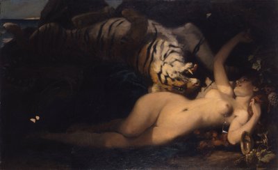 Bacchante leker med en tiger av Unbekannt Unbekannt