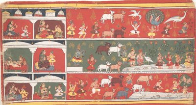 Bakasura, Trandemonen, anländer till Brindavan... en Dispersed Bhagavata Purana..., ca. 1700. av Unbekannt