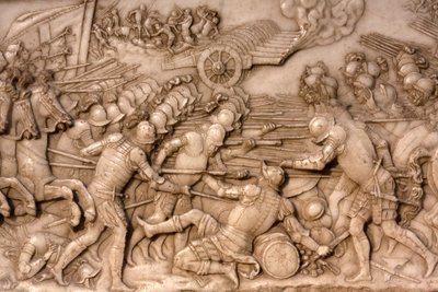 Basilica of St, Denis, Tomb of Francis 1 kung av Frankrike och Claude av Frankrike, Foundations lågrelief, Skildring av slaget vid Marignano 1515 - fransmännen och deras artilleri vända mot det gamla schweiziska konfederationen, Saint-Denis, Frankrike av Unbekannt