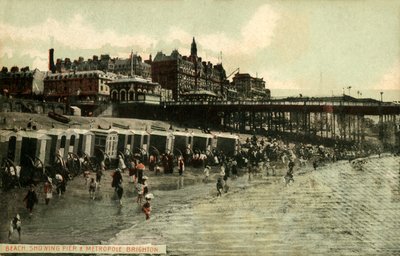 Beach Visar Pier & Metropole, Brighton, sent 1800-tidigt 1900-tal. av Unbekannt