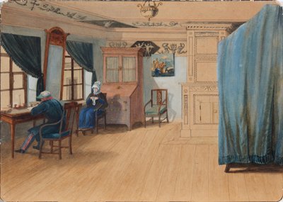 Sovrumsinredning. Greve Yegor Frantsevich Kankrin 1774-1845 vid sitt skrivbord, 1820-talet av Unbekannt