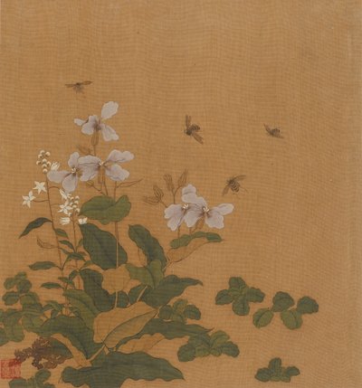 Bin svävar över blommor, Qingdynastin, 1700-talet. av Unbekannt