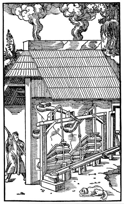 Bälg som levererar drag till en smältugn, 1556 av Unbekannt