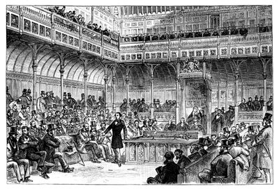 Benjamin Disraeli presenterar sitt reformlag i underhuset, c1867 av Unbekannt