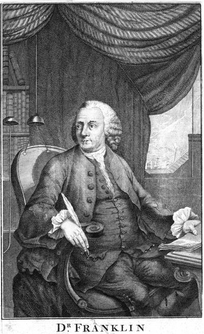 Benjamin Franklin, amerikansk vetenskapsman, uppfinnare och statsman, sent 1700-tal av Unbekannt