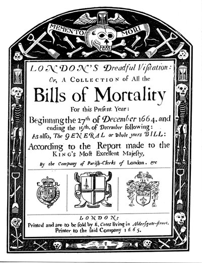 Mortalitetsräkning för London, som täcker en del av perioden med den stora pesten, 1664-1665 av Unbekannt