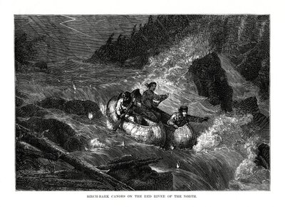 Björkbarkkanoter på Red River of the North, USA, 1877 av Unbekannt