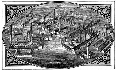 Fågelperspektiv av Krupps verk, Essen, Tyskland, 1876 av Unbekannt