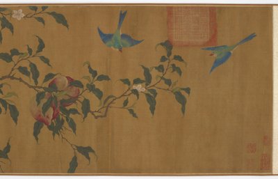 Fåglar bland persikogrenar, Qingdynastin, 1700-talet. av Unbekannt