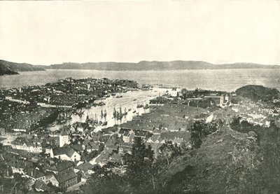 Fågelperspektiv över hamnen, Bergen, Norge, 1895. av Unbekannt