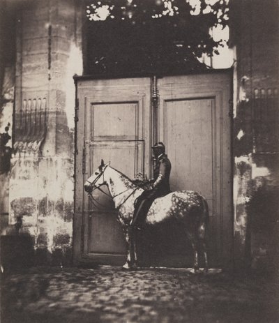 Svart ryttare framför en dörröppning, ca. 1855. av Unbekannt