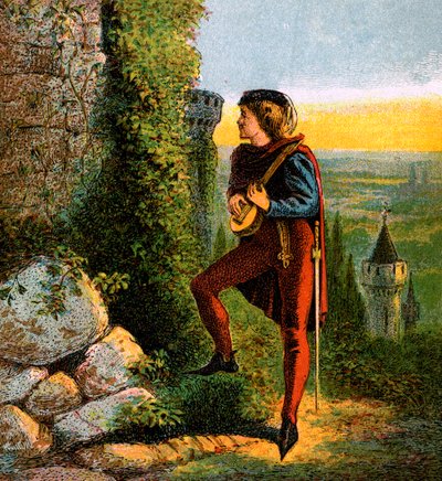 Blondel vid Richards fängelse, 1100-talet, c1850 av Unbekannt