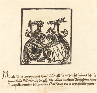 Bokskylt av Wilhelm von Zell, år 1500 eller efter. av Unbekannt