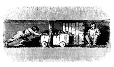 Pojke som skjuter en lastbil lastad med kol från kolytan till botten av gropschaktet, c1848 av Unbekannt