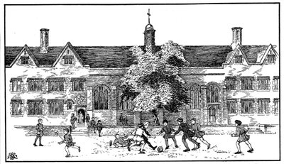 Pojkar i Tudor-tid spelar fotboll på Berkhamsted Grammar School, Hertfordshire av Unbekannt