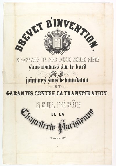 Patent. Sidenhattar i ett stycke..., 1800-tal. av Unbekannt