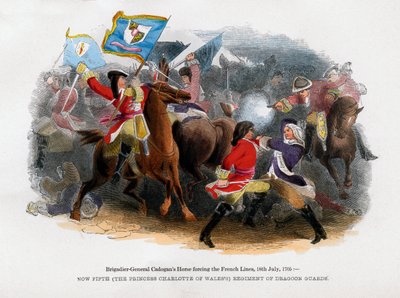 Brigadier-general Cadogans Horse tvingar den franska linjen, 18 juli 1705 av Unbekannt