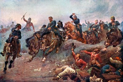 Brittiskt artilleri går in i fiendens linjer vid Tel-El-Kebir, 1882, c1920 av Unbekannt