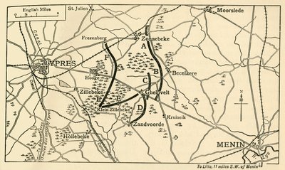 Brittiska positioner före det första slaget vid Ypres, första världskriget, 1914, c1920. av Unbekannt