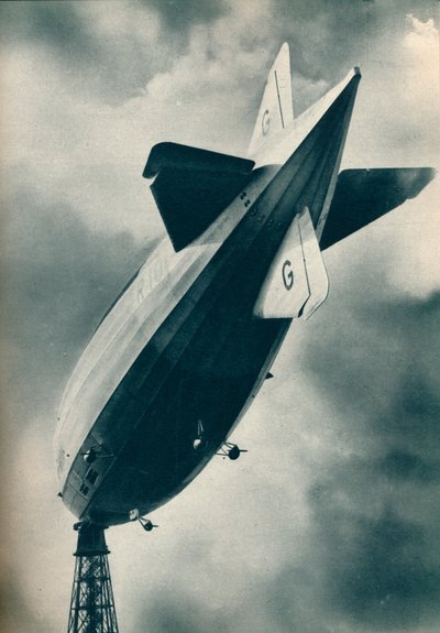 Brittiskt styvt luftskepp R101 som rider vid sin förtöjningsmast i Cardington, Bedfordshire, c1929 c1937 av Unbekannt