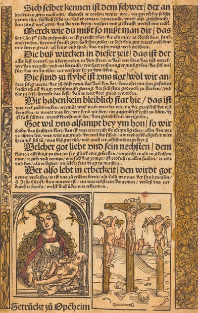Broadside med två scener från Kristi liv och groteska gränser, ca. 14751500. av Unbekannt