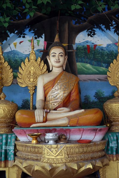 Buddha-statue i et Khmer-tempel. Cambodjasvende av Unbekannt