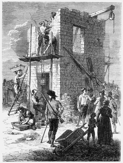 Att bygga en Chappe-telegrafstation, c1793, c1870 av Unbekannt
