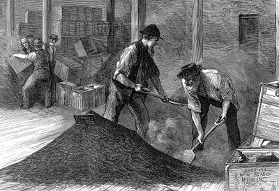 Bulkande te i lagren hos East & West India Dock Company, London, 1874 av Unbekannt
