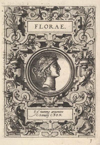 Byst av Florae omgiven av remmar, från serien Deorum dearumque, en bilduppsättning..., 1573. av Unbekannt