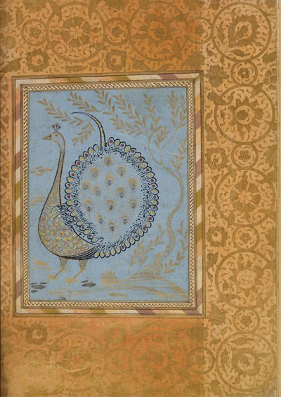 Kalligrafisk komposition i form av påfågel, folio från Bellini-albumet, ca. 1600. av Unbekannt