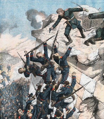 Kapten Lebedief försvarar heroiskt bastionen i Port Arthur, rysk-japanska kriget, 1904-5 av Unbekannt