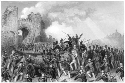 Fångst av Cashmere Gate, attacken av Delhi, 1857, c1860 av Unbekannt