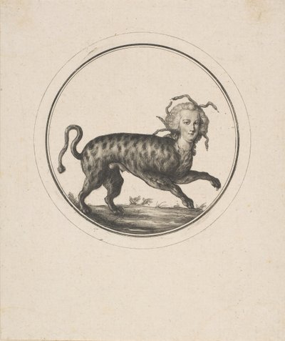 Karikatyr som visar Marie Antoinette som en leopard, 1700-tal. av Unbekannt