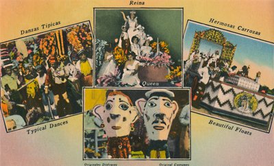 Karneval. Karnevalssäsongen i Barranquilla är känd längs den karibiska kusten, c1940-talet av Unbekannt