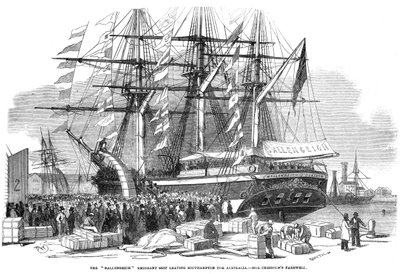 Caroline Chisholm talar till en folkmassa från emigrantskeppet Ballengeich, 1852 av Unbekannt