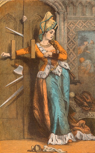 Catherine Douglas spärrar dörren, 1400-talet, c1910 av Unbekannt