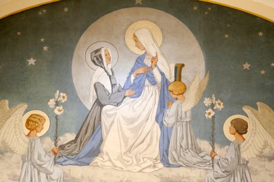 Catherine Laboure och Jungfru Maria. Fresk. Chapel of Our Lady of the Miraculous Medal. Paris DR av Unbekannt