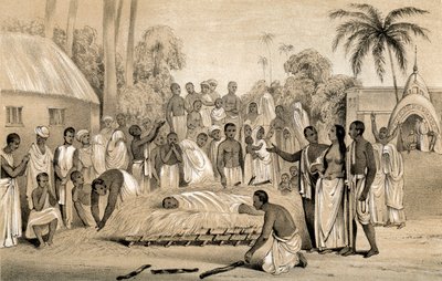 Ceremoni för att bränna en hinduisk änka med kroppen av sin bortgångne man, 1847 av Unbekannt