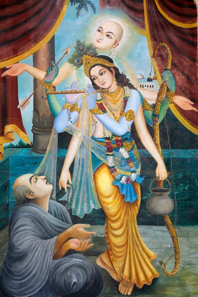 Chaitanya Mahaprabhu, ett Vaishnava-helgon och social reformator från 1400-talet - Vaishnava betyder att vörda Vishnu eller Krishna (Krishna, som spelar flöjt, är en av Vishnus avatarer) Vrindavan Inde av Unbekannt