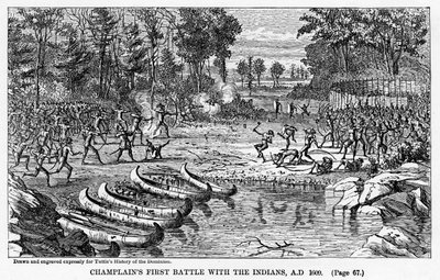 Champlains första strid med indianerna, 1609 e.Kr., 1877 av Unbekannt
